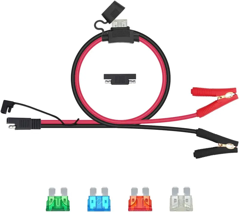 2-Foot 10Awg Battery Cable With Inline Fuse & Clamps 1