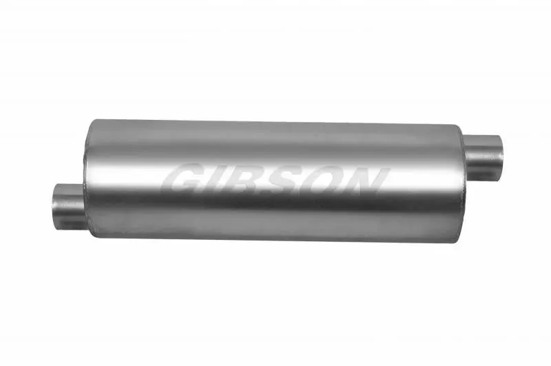 Gibson Exhaust Superflow Stainless Steel Muffler — 6" Round × 24", Offset 2.25" In/Out 1