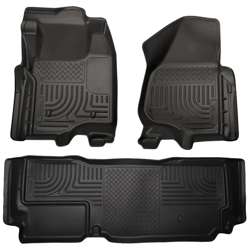 Husky Weatherbeater All-Weather Floor Liners – Front & Rear Seats (2012–2016 Ford Super Duty F-250/F-350/F-450 Supercab – Non-Manual Transfer Case, Foot Rest Models Only) 1