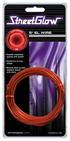 Streetglow 5-Foot Electroluminescent (El) Glow Wire Kit – Red 1