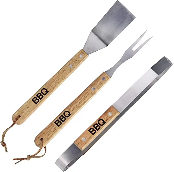 Three-Piece Bbq Tool Set With Ergonomic Wooden Handles 1