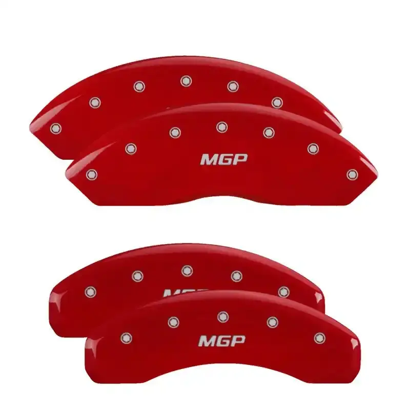 Mgp Engraved 4-Piston Caliper Covers – Red Finish With Silver Chrome Accents 1