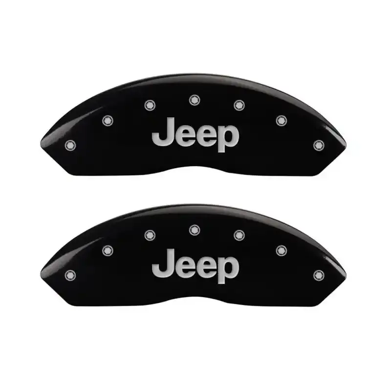 Mgp Front Set 2 Caliper Covers Engraved Front Jeep Black Finish Silver Ch 1
